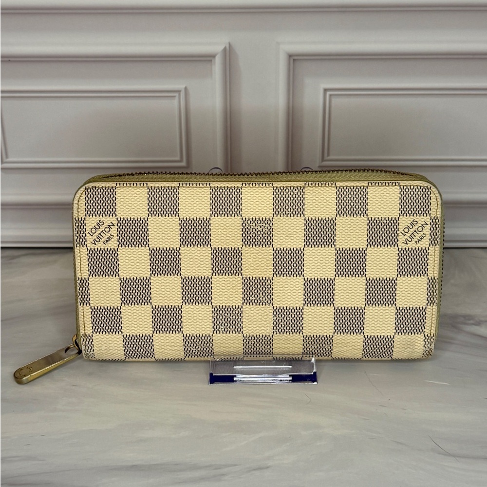 Louis Vuitton Damier Azur Zip Around Wallet in Beige and Brown